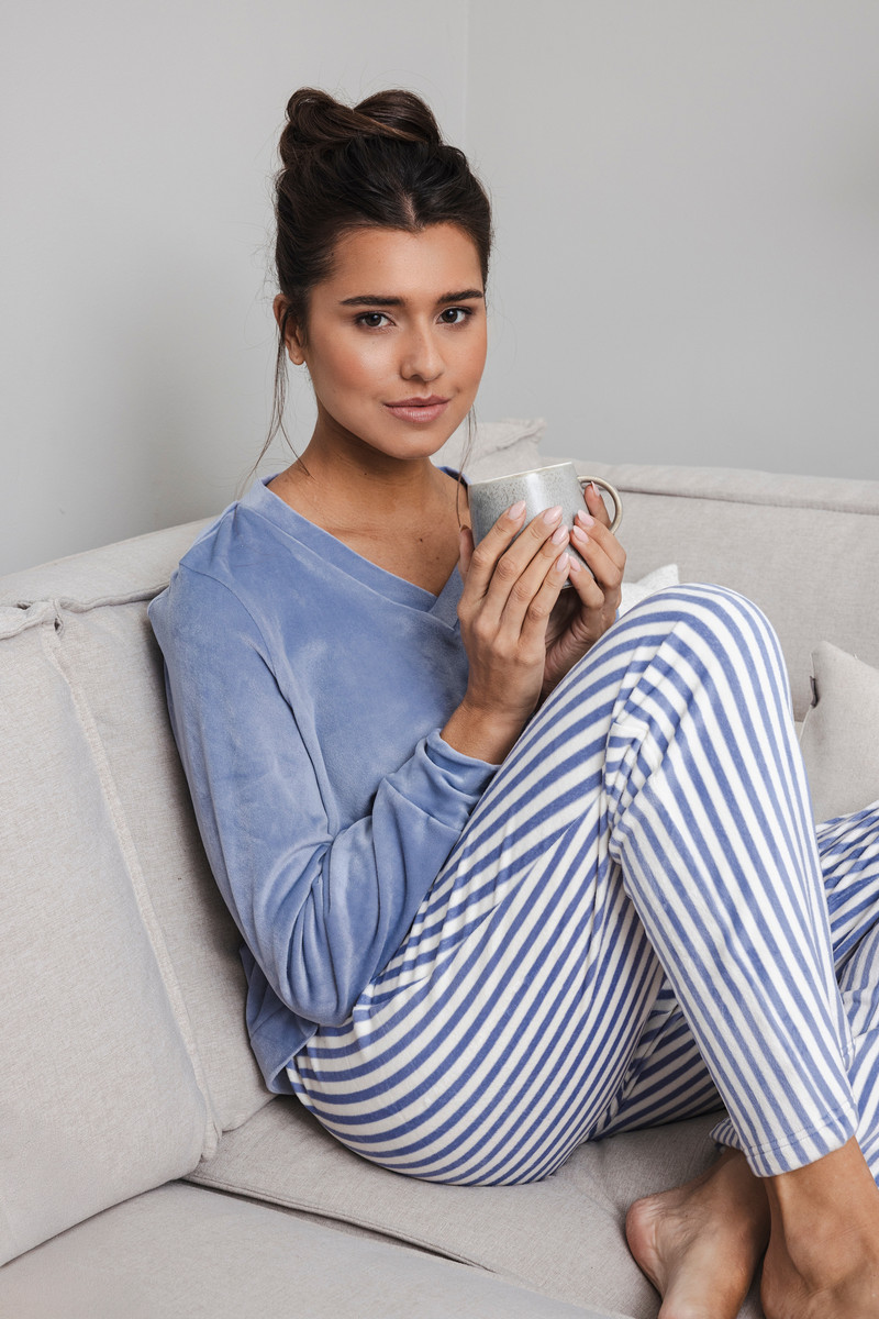 Fleece pyjama blauwe strepen