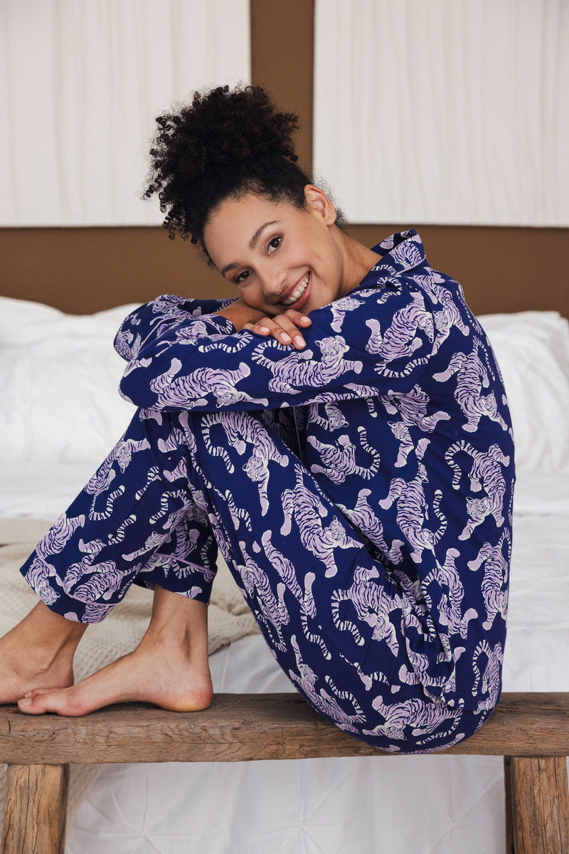 Katoenen doorknooppyjama tijgers