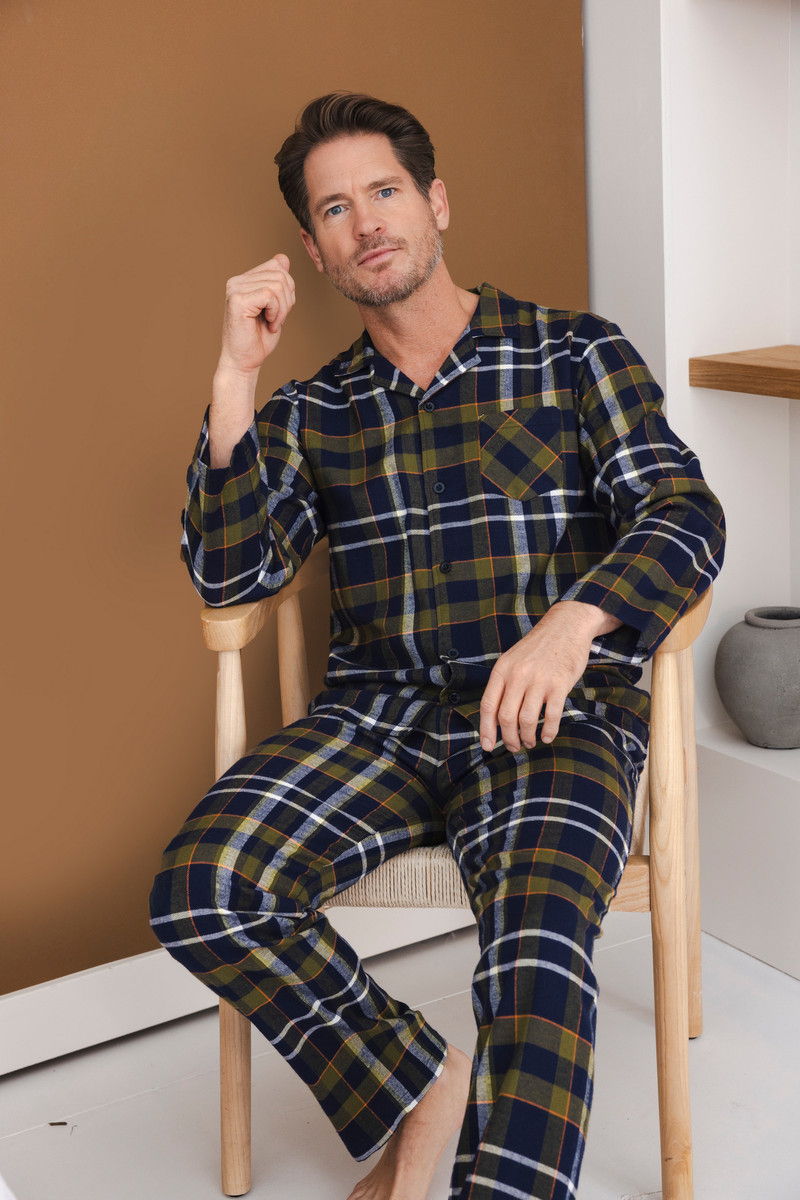 Heren doorknooppyjama flanel Pastunette