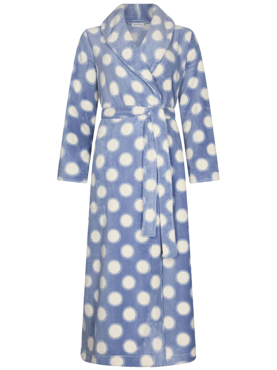 Polkastippen fleece badjas ijsblauw