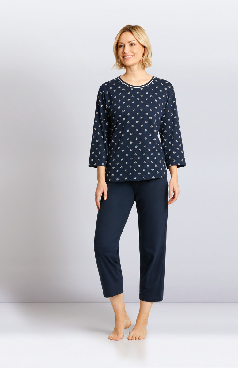 Hajo dames pyjama blauw met 7 8 broek