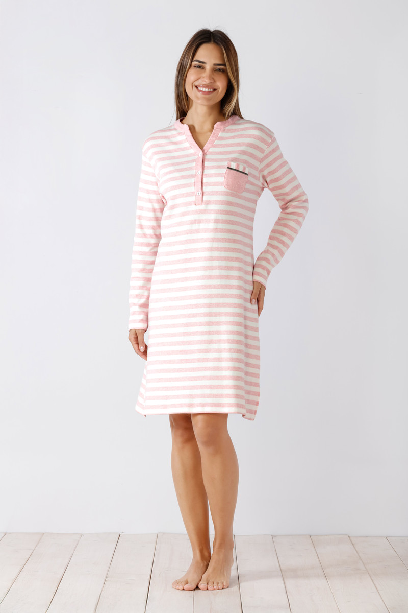Warme roze wit gestreept nachthemd Hajo