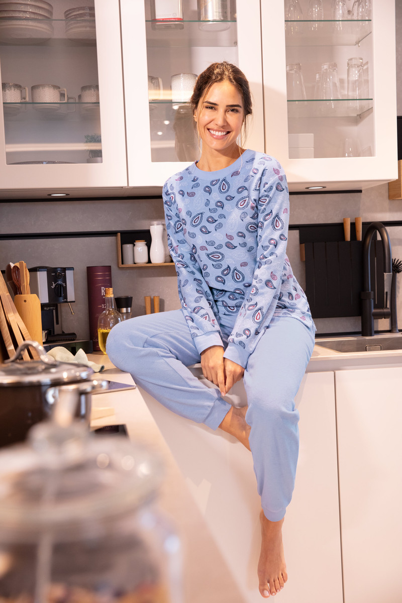 Blauwe badstof pyjama paisley Hajo