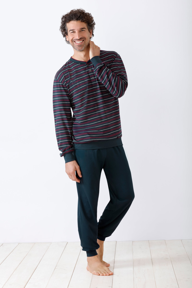 Hajo heren pyjama blauw met rode strepen