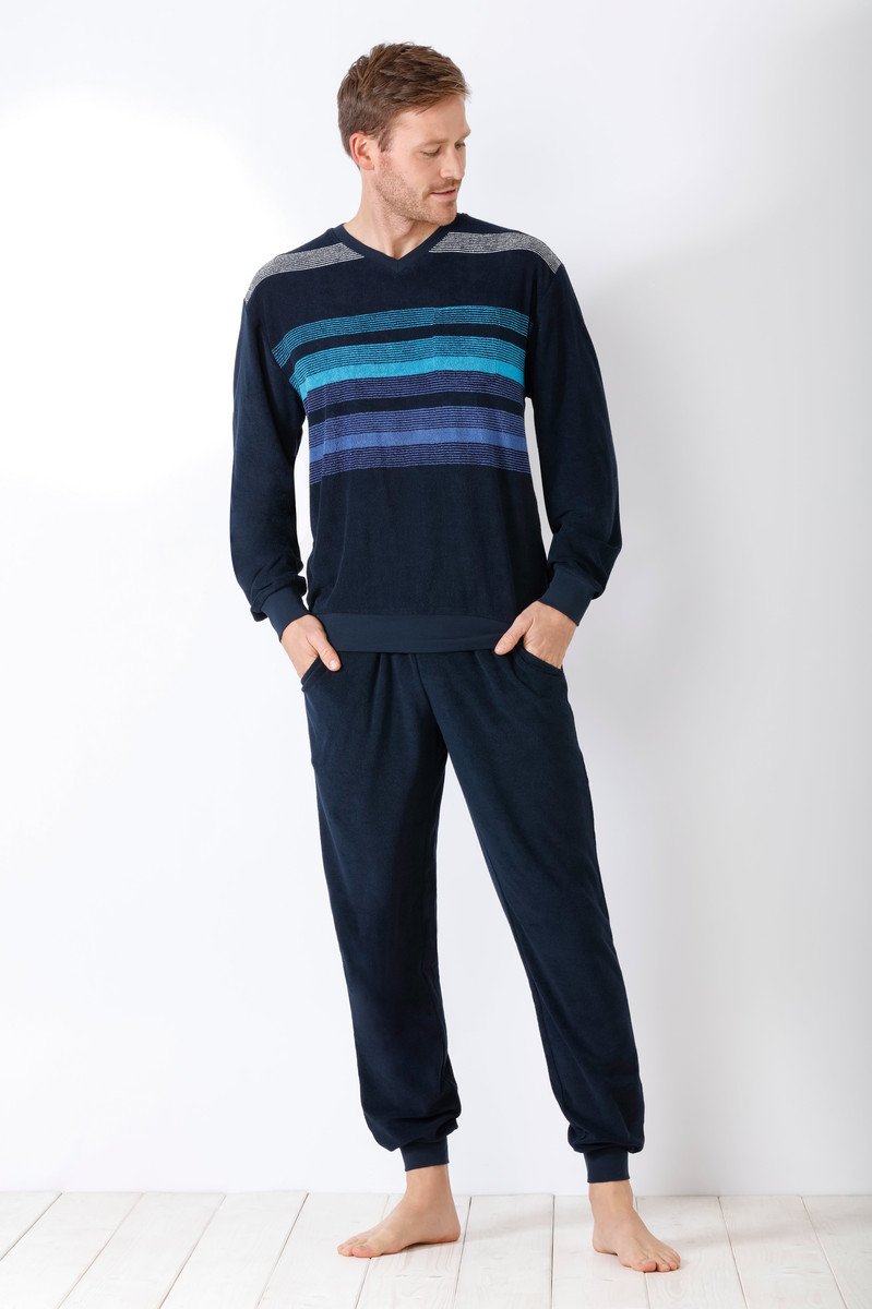 Blauwe badstof heren pyjama Hajo