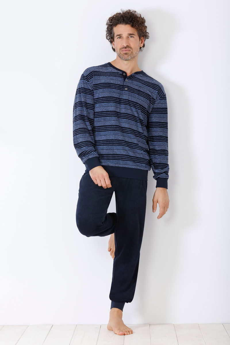 Donker blauwe badstof herenpyjama Hajo