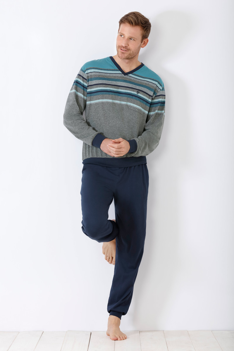 Blauw grijze heren pyjama Hajo