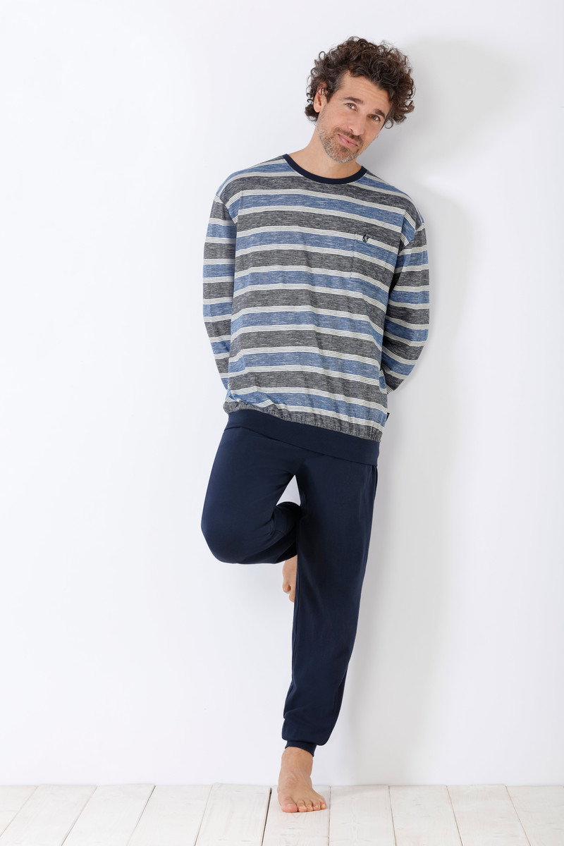 Blauw grijs gestreepte herenpyjama van Hajo