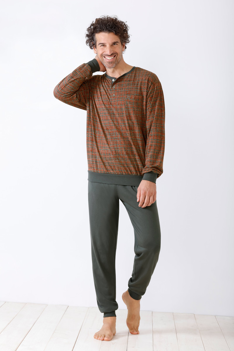Rood bruin heren pyjama van Hajo