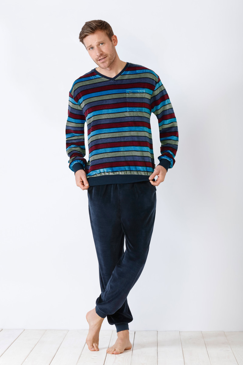 Warme blauwe velours herenpyjama van Hajo