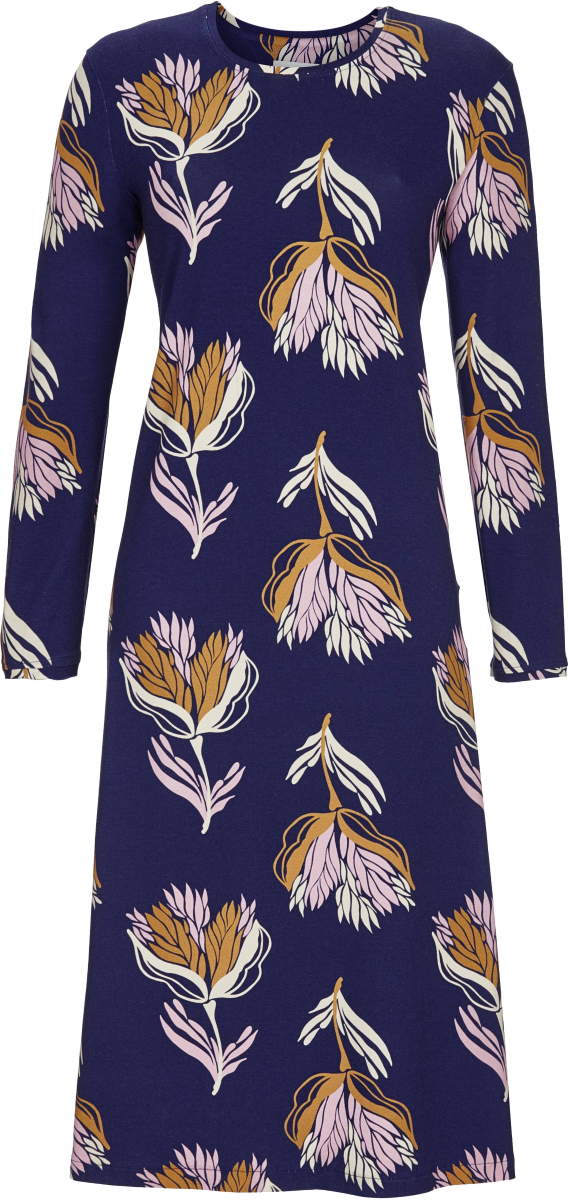 Lang marineblauw nachthemd bloemen