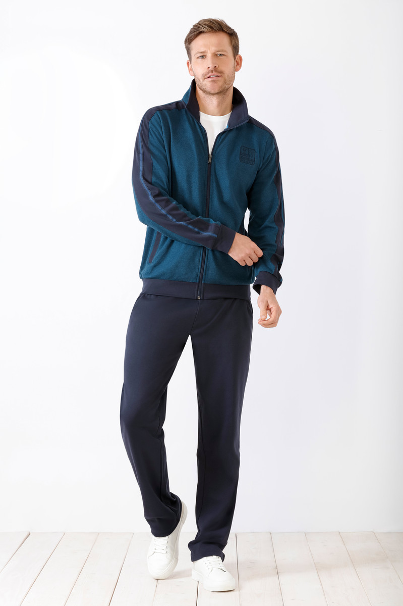 Sportief blauw heren huispak Hajo interlock