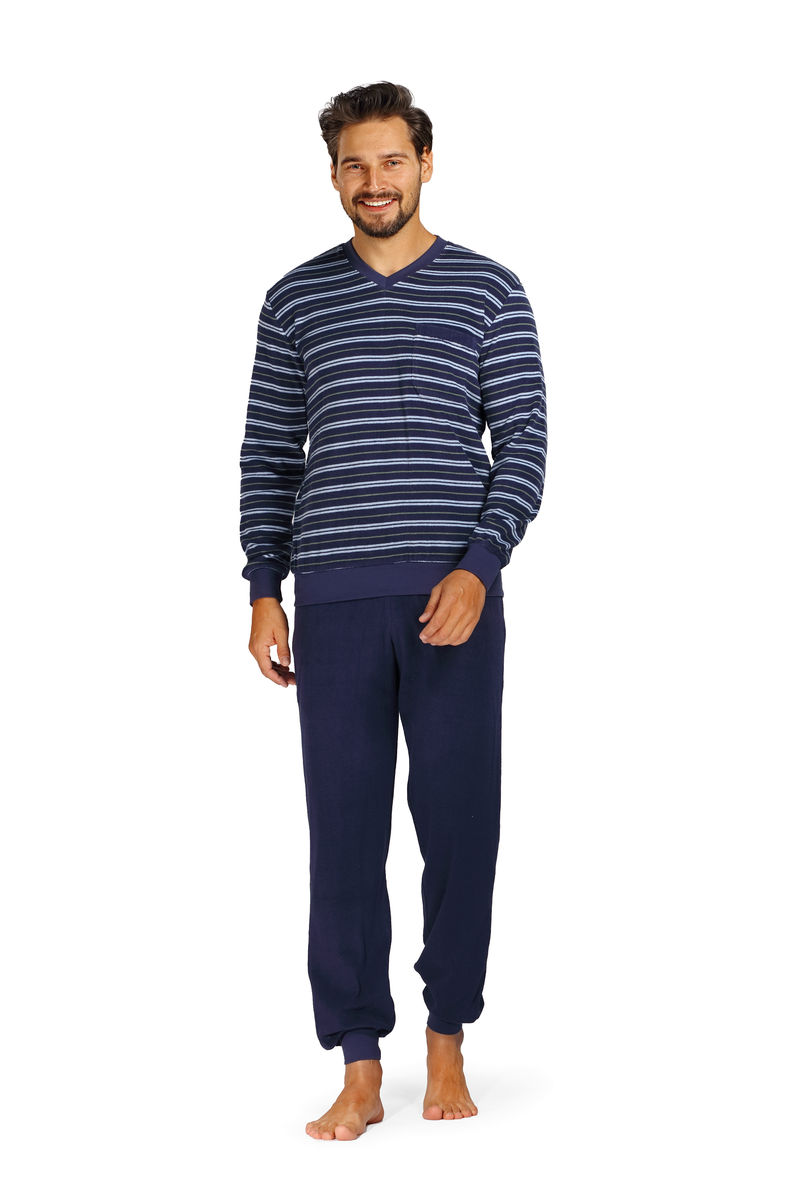 Badstoffen heren pyjama indigoblauw