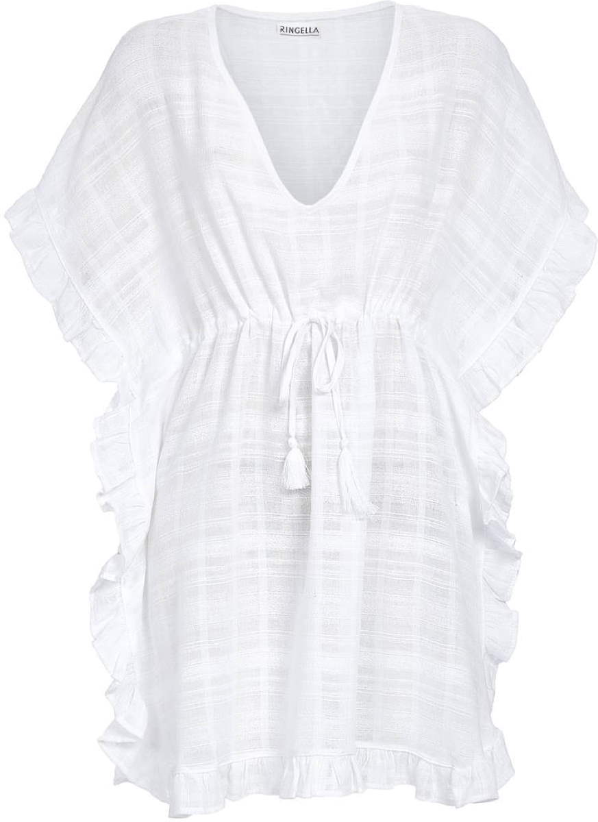 Wit doorschijnend strandjurkje ruches