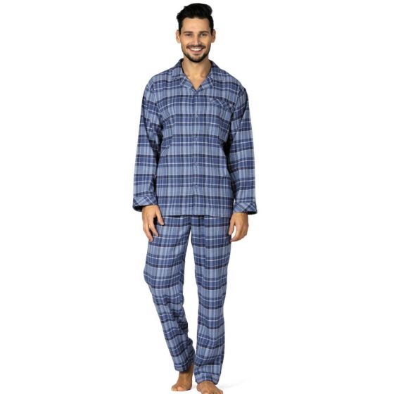 Blauwe flanellen heren pyjama Comte