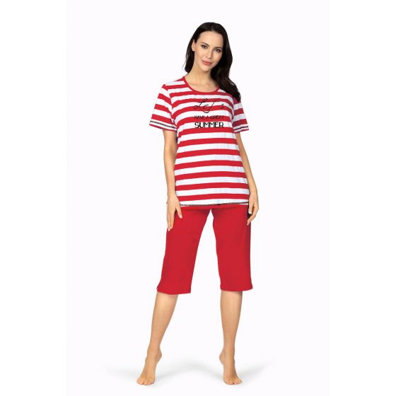 Zomers rood-wit gestreepte dames pyjama