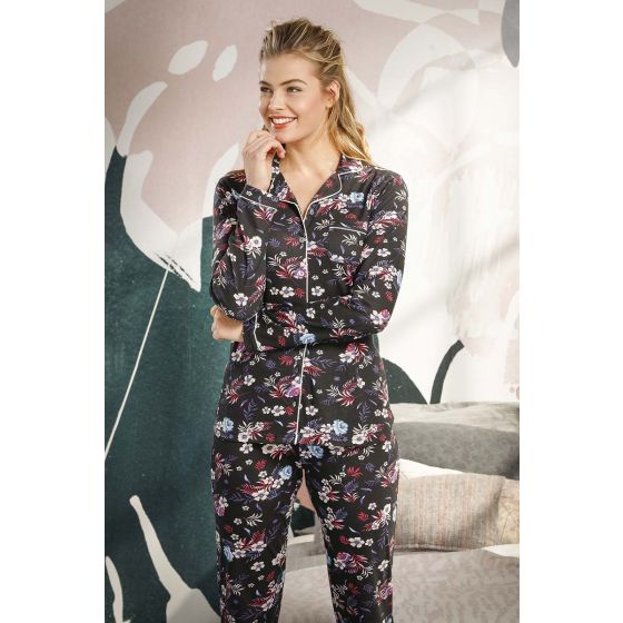Doorknoop dames pyjama flower