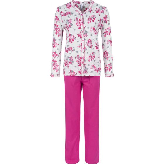 Dames doorknoop pyjama roze rozen van Pastunette