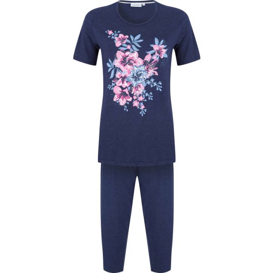 Pyjama blauw met bloemen Pastunette