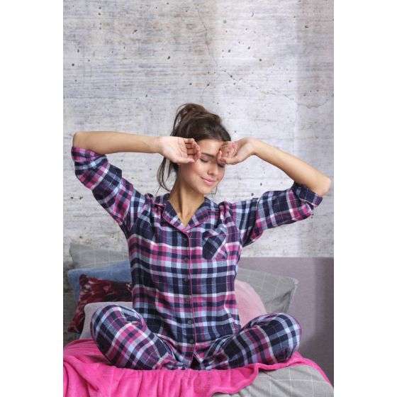 Flanellen doorknoop pyjama geruit Emma