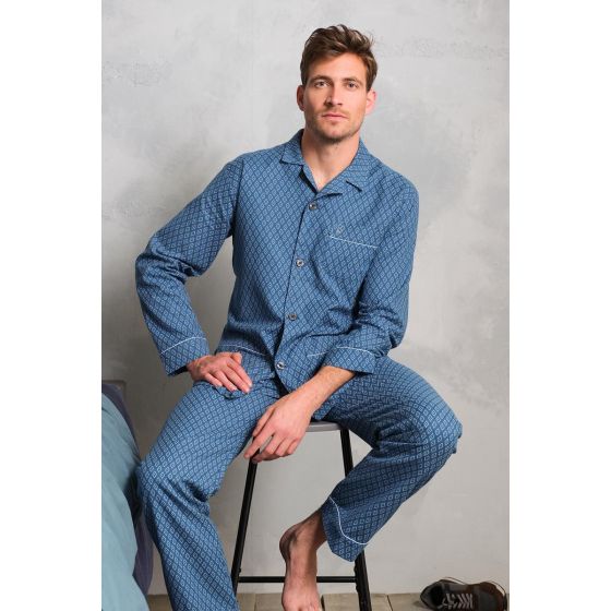 Robson flanellen doorknoop pyjama blauw