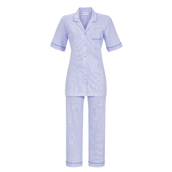 Blauwe doorknoop pyjama hartjes
