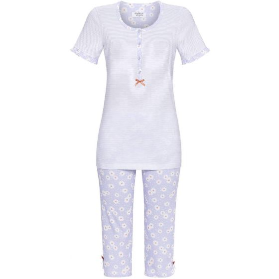 Blauwe pyjama bloempjes en streepjes