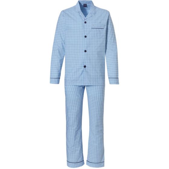 Lichtblauw geruite doorknoop Pyjama Robson