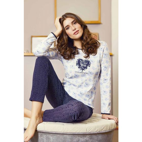 Blauwe pyjama met bloemen Ringella