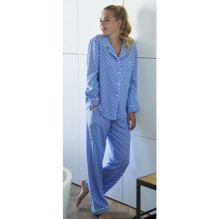 Blauwe dames doorknoop pyjama Pastunette