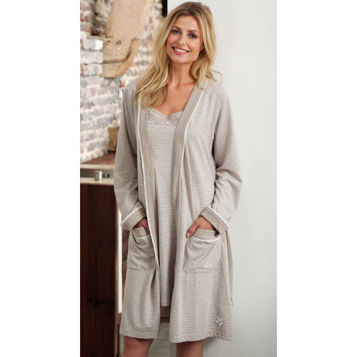 Badjas dames beige gestreept Pastunette