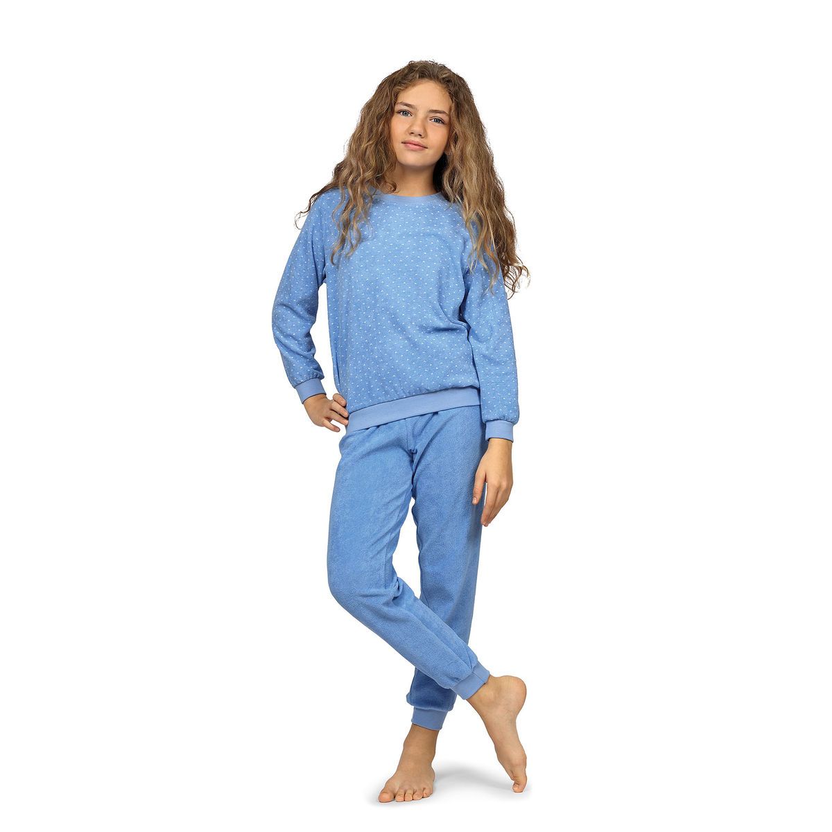 Blauwe badstof kinderpyjama | Gratis verzending | de mooiste nachthemden, ondermode en meer