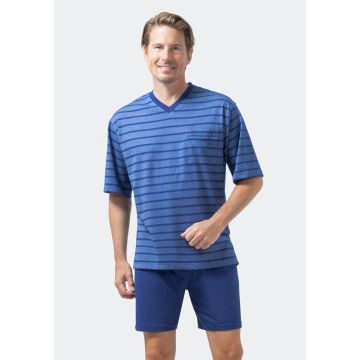 Blauwe heren shortama met strepen Hajo
