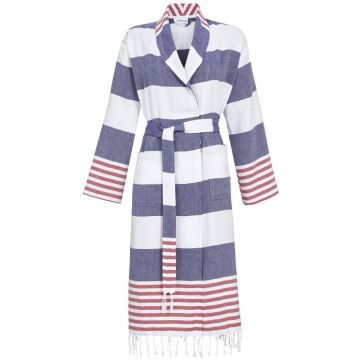 Katoenen gestreepte badjas donkerblauw