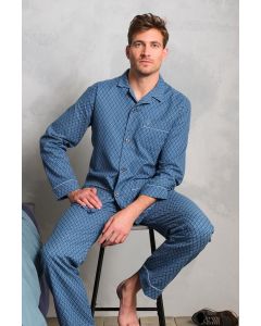 Robson flanellen doorknoop pyjama blauw