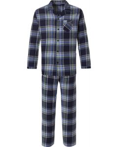 Blauwe doorknoop flanellen heren pyjama