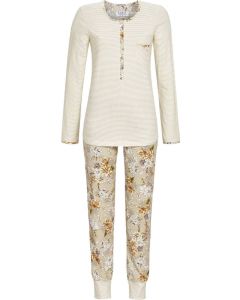 Strepen en bloemen pyjama zandkleur
