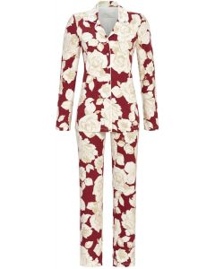 Bordeauxrood doorknoop pyjama witte rozen