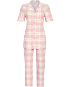 Doorknoop pyjama roze geruit