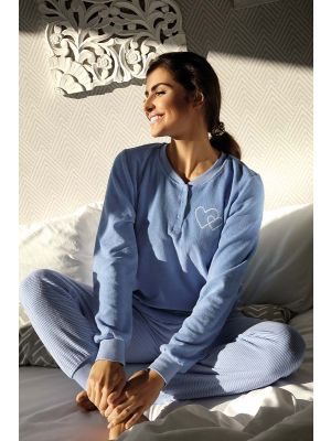 Blauwe badstof pyjama hartjes