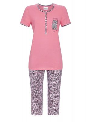 Katoenen panterprint pyjama roze